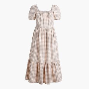 Jcrew Gingham puff-sleeve tiered midi dress